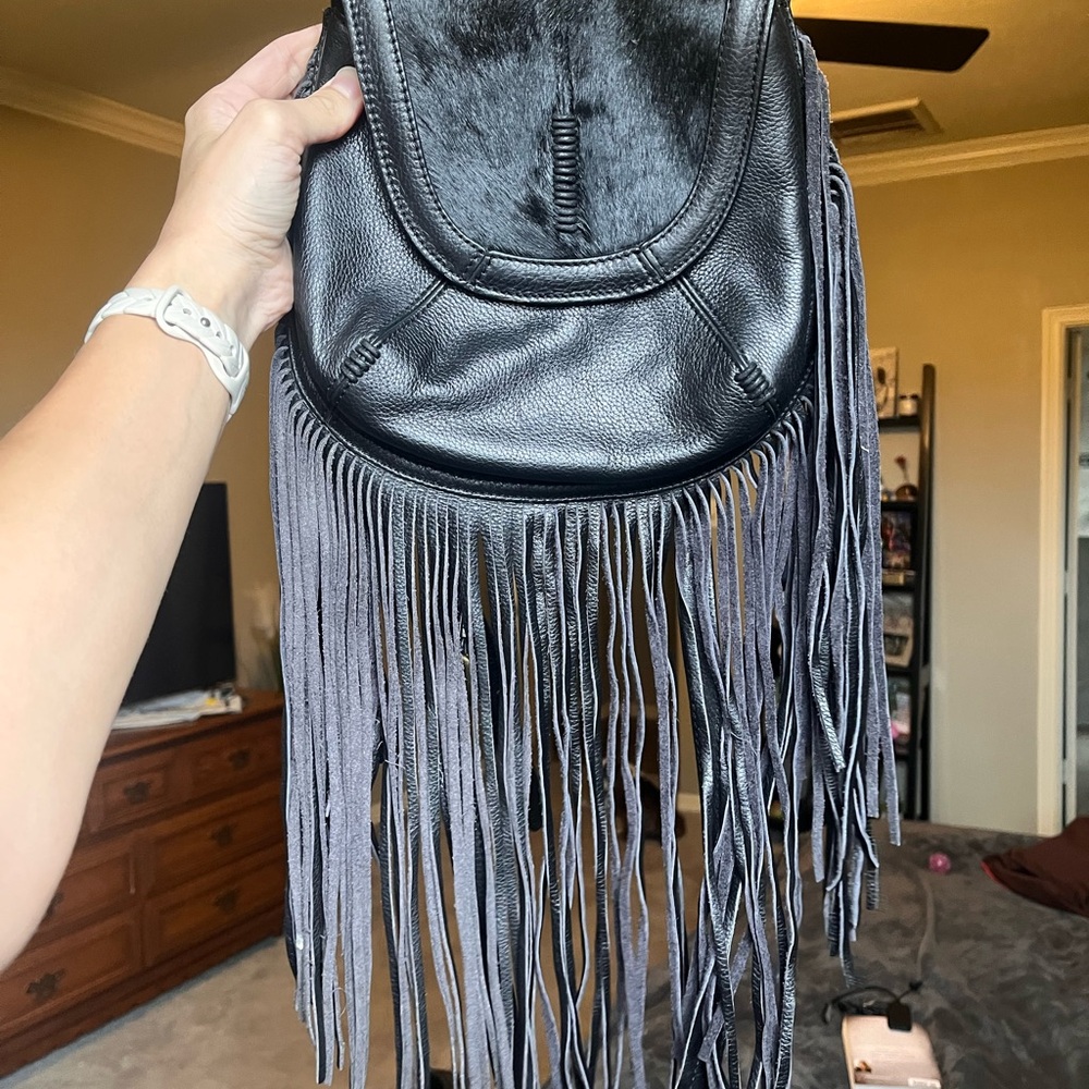 Black Fringe Leather Bag